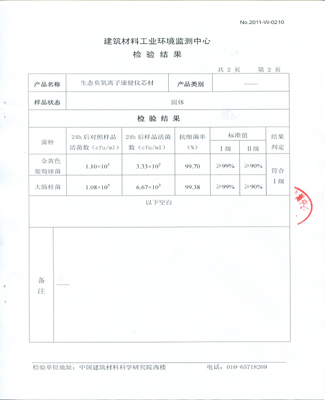 生态负氧离子康健仪芯材检测报告